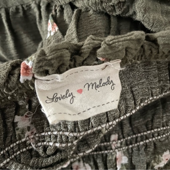 Lovely Melody Off Shoulder Floral Smocked Long Sleeve Green Mini Dress - Picture 11 of 11